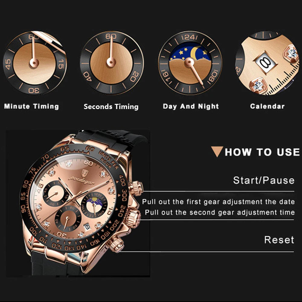 POEDAGAR High Quality Luxury Men Wristwatch Waterproof Luminous Chronograph Date Men's Quartz Watch Outdoor Fashion Man Watches